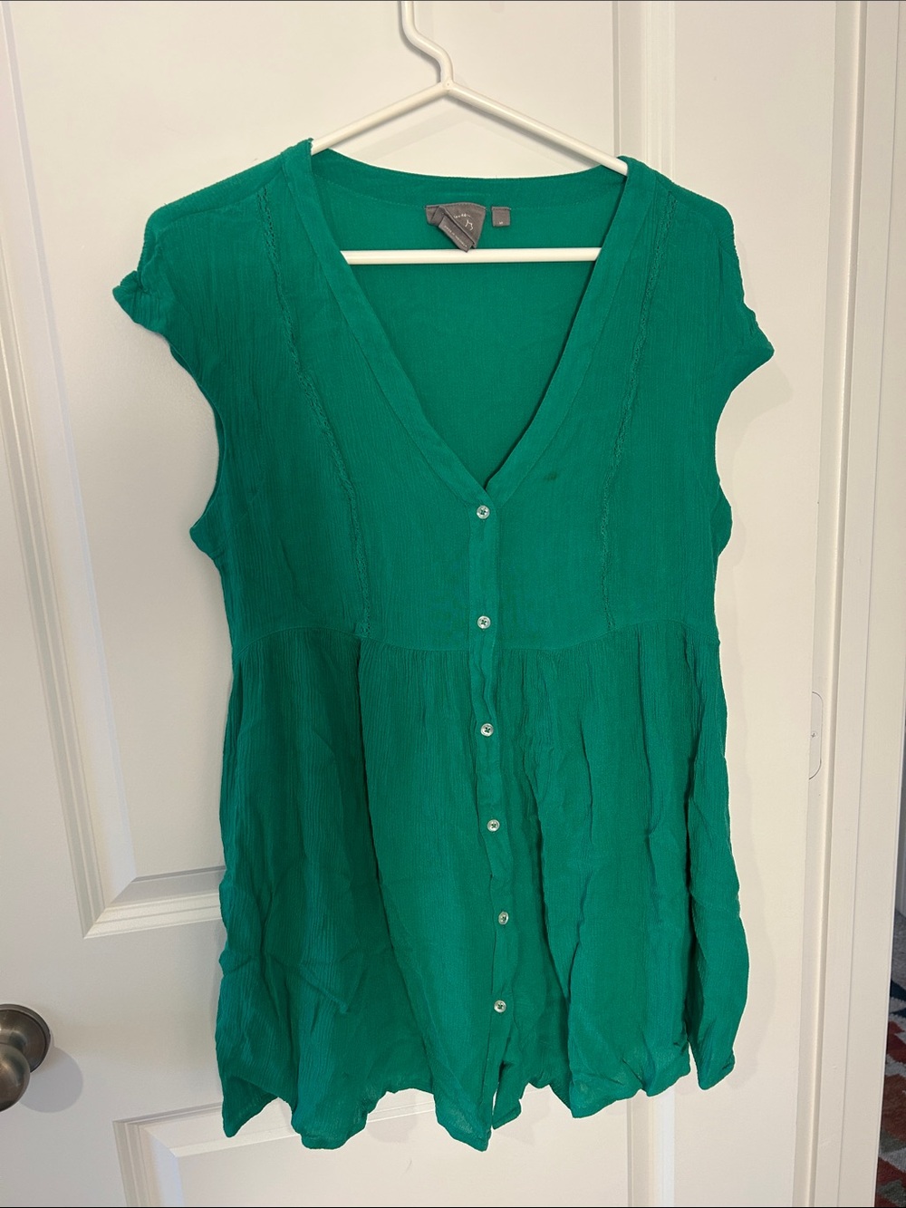Green Button-Front V-Neck Mini Dress